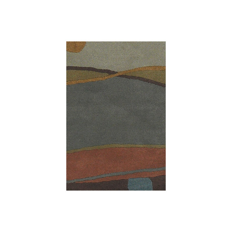 Tapis orange / vert / gris en laine touffeté à la main Shane, Rectangle 7 pi 9 po x 10 pi 6 po