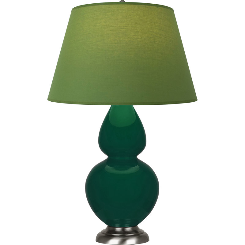 Lampe de table double gourde en céramique, Jungle glacé / argent antique, Thé vert / taupe, Argent argent