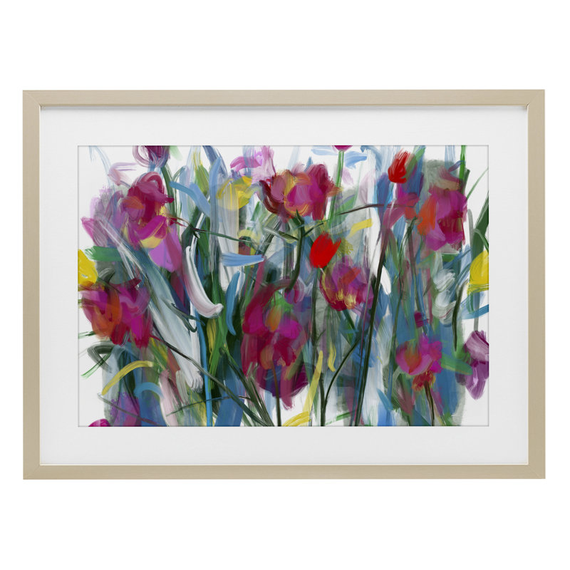«Expressive Blooming Roses», reproduction sous verre encadrée par Atelier Posters, H 14 po x l 20 po, Cadre de récolte en pin