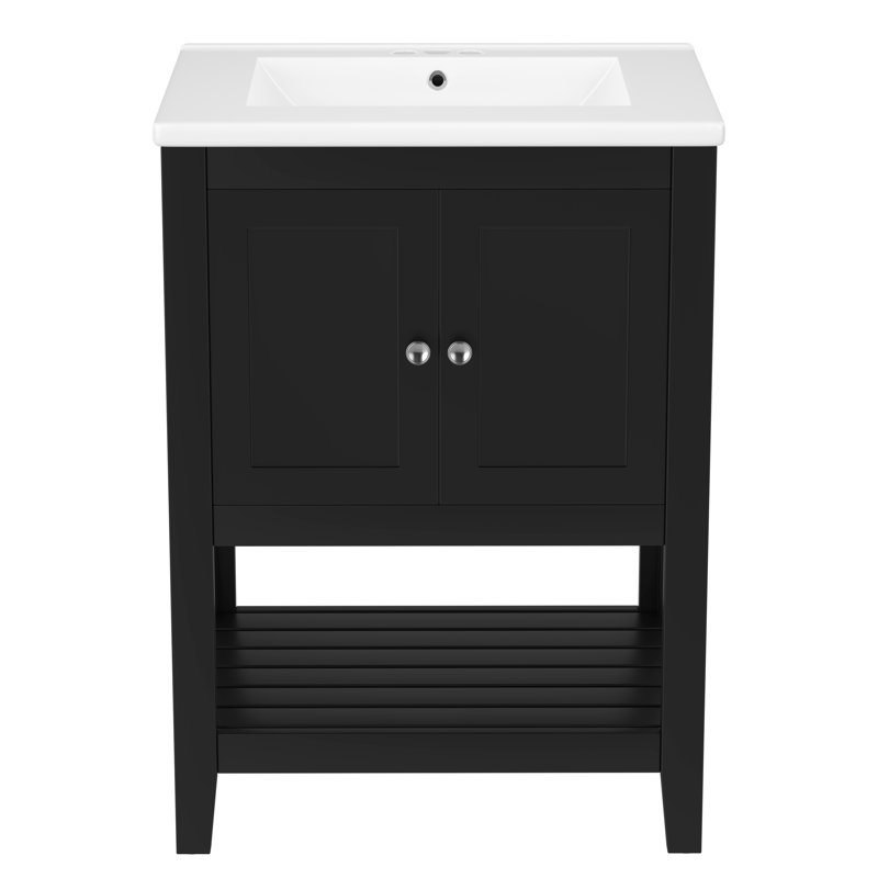 Meuble-lavabo 24 po avec lavabo en céramique, Noir