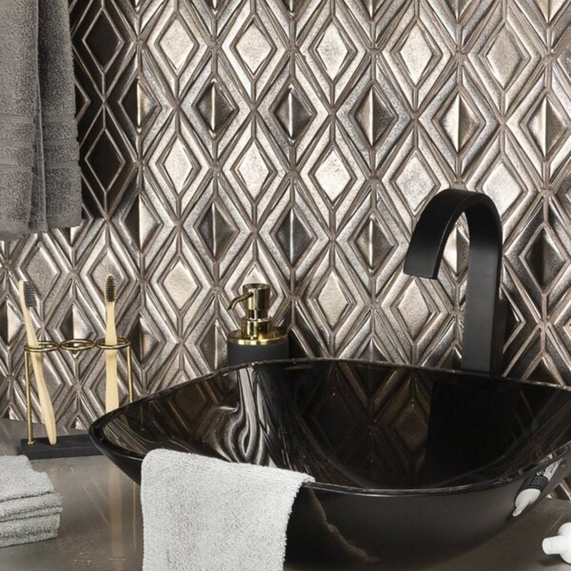 Nabi Jewel 3D Glossy Glass Mosaic Tile, Metallic Copper Brown