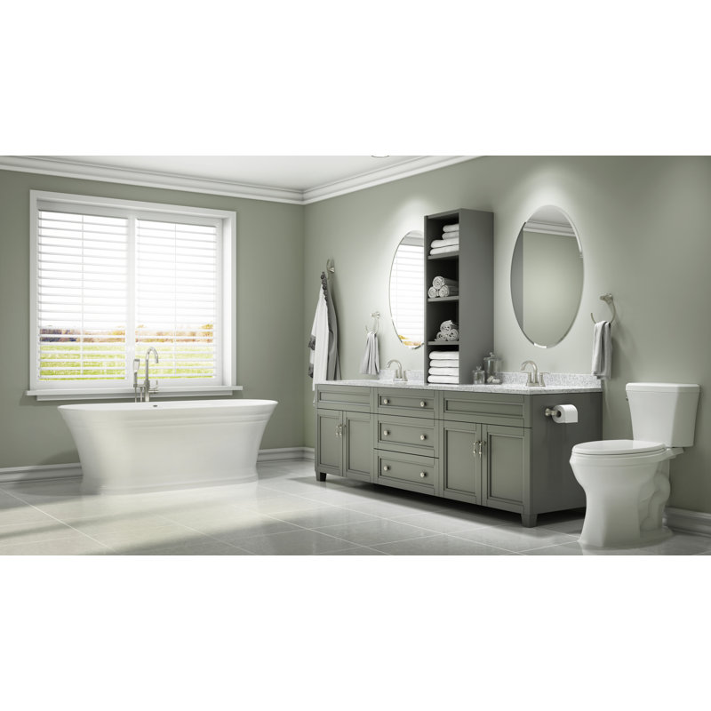 Round Double Handle Floor Mounted Freestanding Tub Filler with Diverter and Hand Shower, Chrome