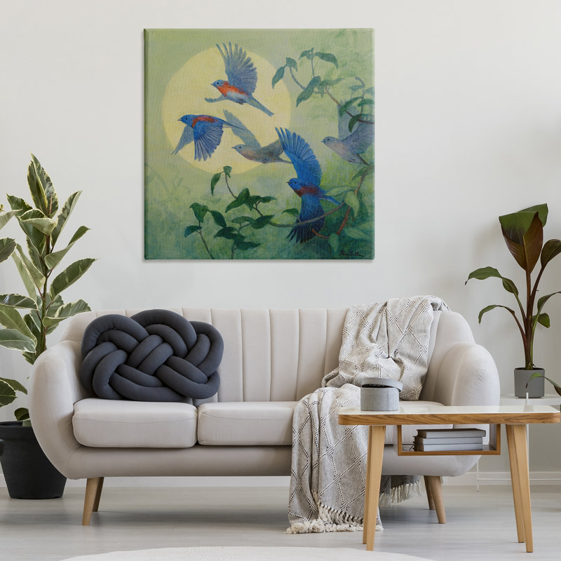 «Bluebird Flock over Moon», art mural par Floy Zittin, H 36 po x l 36 po