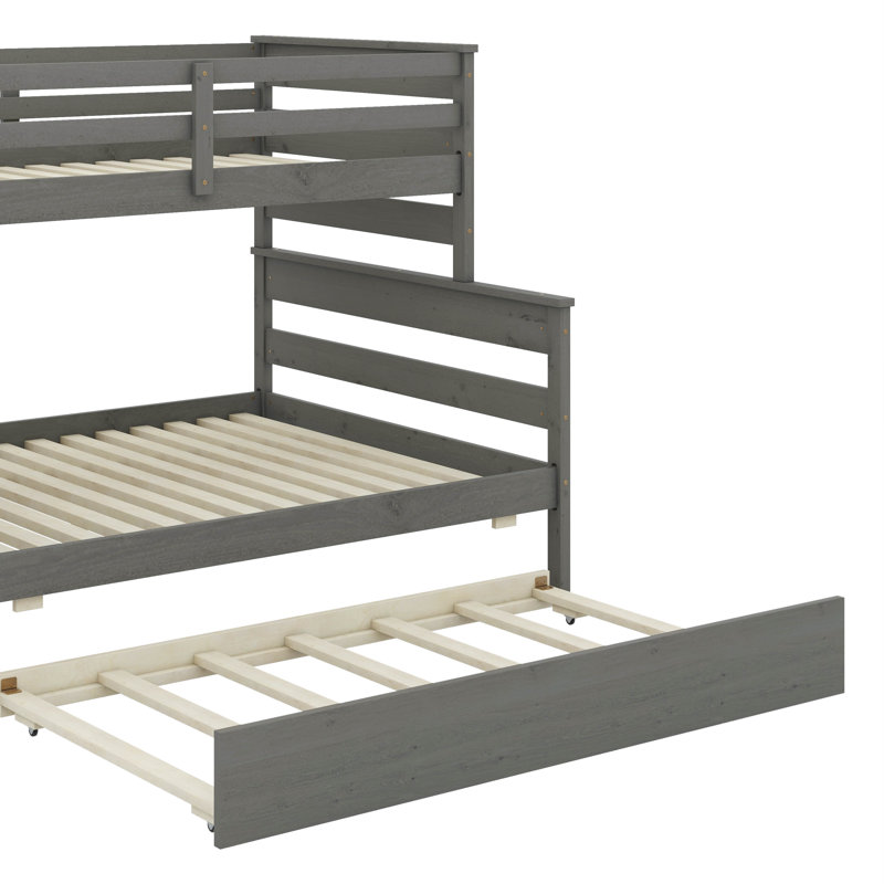 Lit simple superposé au dessus d'un lit double avec gigogne, Gris