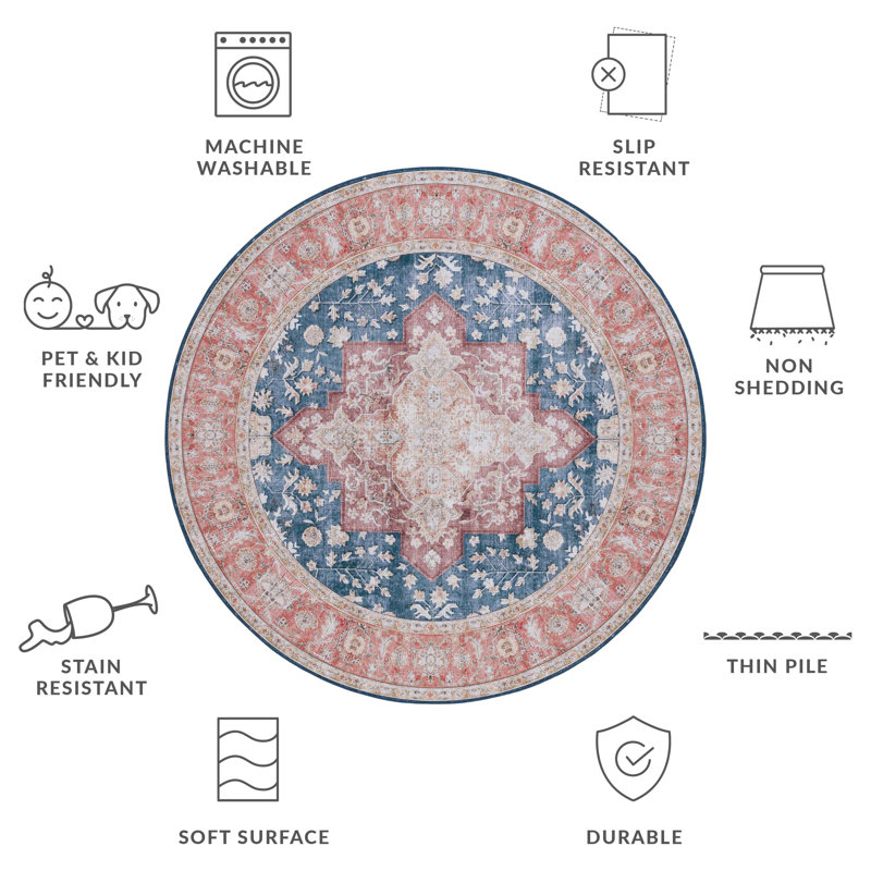 Tucson Performance Machine Washable Oriental Rug, Round 6'