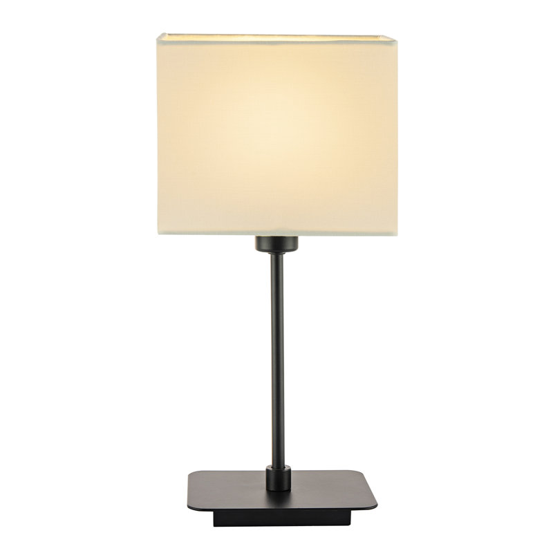 Contemporary Matte Black Bedside Table Lamp with White Cotton Fabric Shade by, Black 