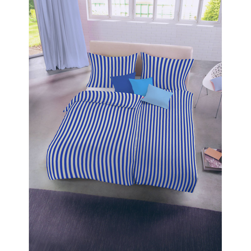 Riva 144 TC Reversible Duvet Cover Set, Blue, 240 x 220cm Duvet Cover + 2 Standard Pillowcases