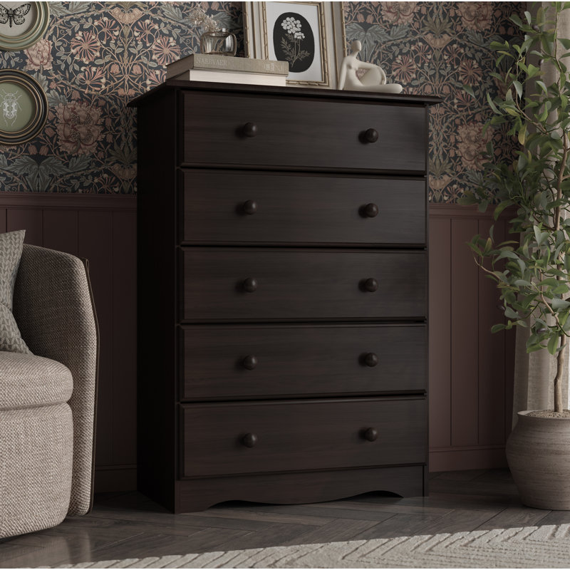 Gallashaw 100% Solid Wood 5-Drawer Chest, Espresso