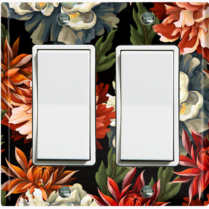 Flower Colorful Paint Black Print 2 - Gang Toggle Light Switch Standard Wall Plate
