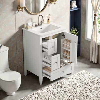 UnaNoxa Modern 24" Bathroom Vanity With Ceramic Sink, Soft-Close Drawers & Ample Storage
