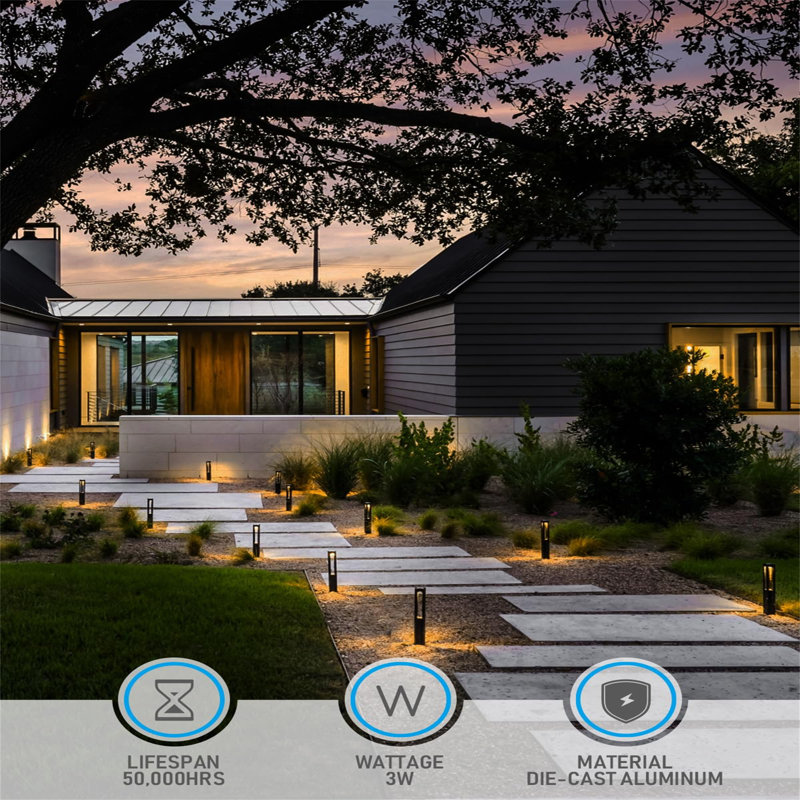 Black Aluminum LED Pathway Lights with Warm White Glow, 10-Pack