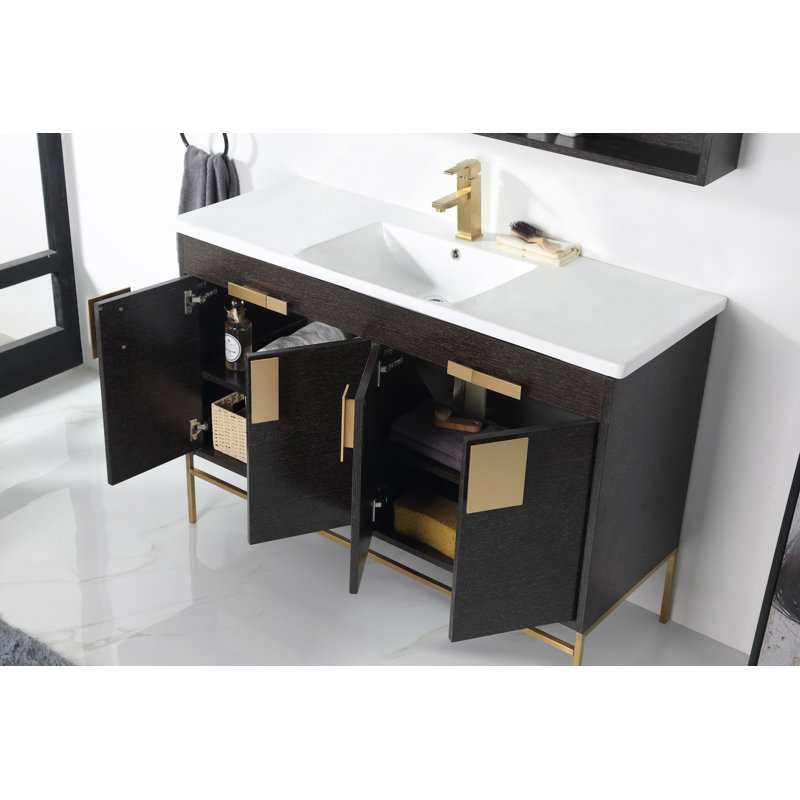 Tortola 47.24'' Double Bathroom Vanity with Ceramic Top, Black Matte, Shadow Gray