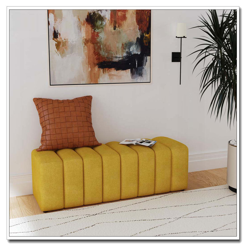 Banc rembourré en tissu capitonné, jaune moutarde, Jaune moutarde
