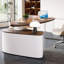 Bureau à 2 tiroirs brun noisette + blanc-uni de forme libre + bois manufacturé + acrylique-2077867436-2077867439