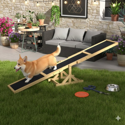 Yellow Wooden Seesaw for Dog Agility Training, Weather-Resistant Construction, 71" L x 12" W x 12" H Dimensions