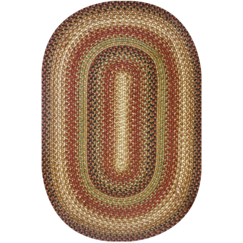 Tapis brun / beige / rouge / vert Dameka, Ovale 4 pi x 6 pi
