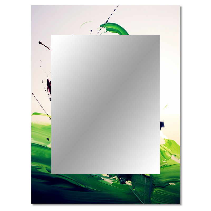 Green and white Abstract ink expression IV - Abstract Painting Wall Mirror, Green Decorative Mirror, Printed Metal Art