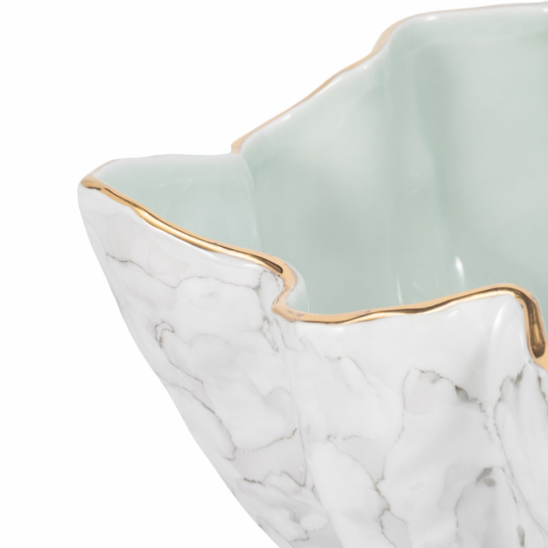 Artistic Abstract Decorative Bowl for Home Decor - Modern Accent Bowl for Console Table or Living Room Decor - Ivory & Gray