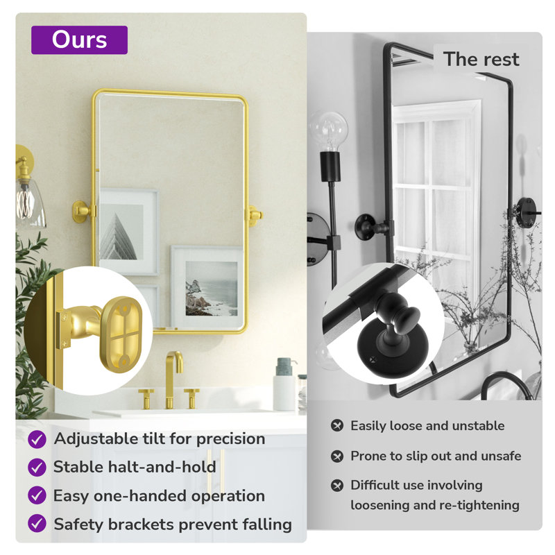 Parren Beveled Adjustable Mirror with Aluminum Frame, 30" x 20", Gold