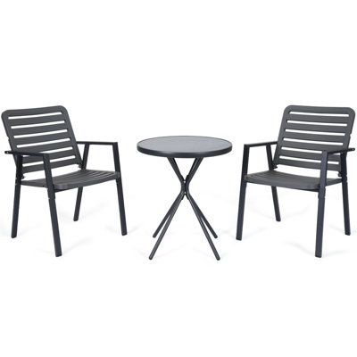 Ensemble 3 pièces de table bistro et chaises, ensemble de meubles de patio imperméables, table et chaises d'extérieur toutes saisons, meubles de balcon pour porche, jardin, jardin, gris