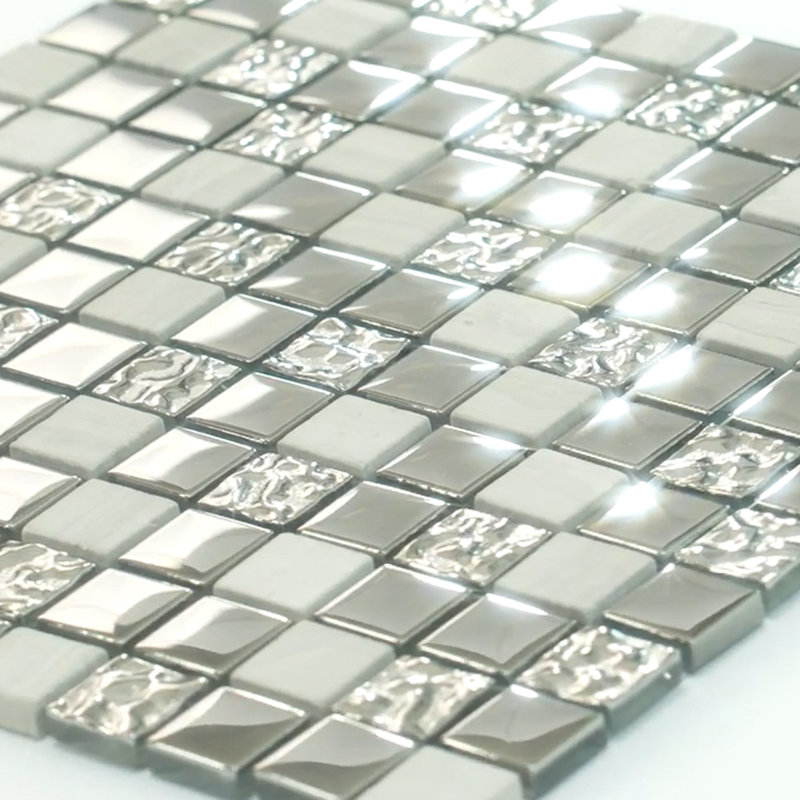 Elaina Grid Glossy Tile, Silver
