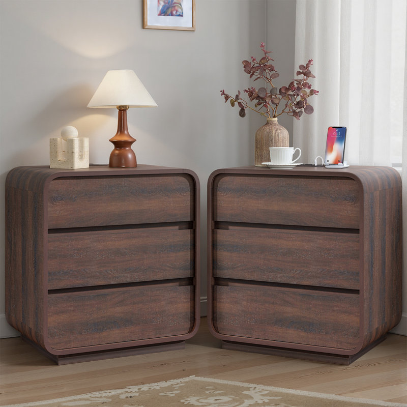 Ensemble de 3 pièces en noyer courbé avec une station de charge, Walnut