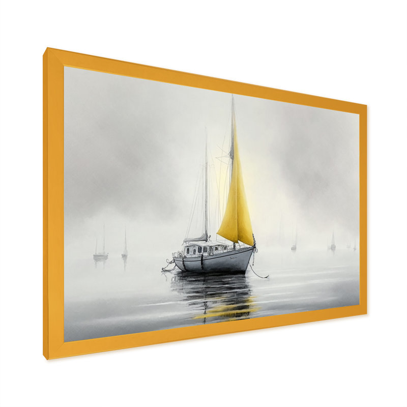 Bateau ancré III - art mural bateau côtier, H 12 po x l 20 po x P 1 po, Cadre doré simple