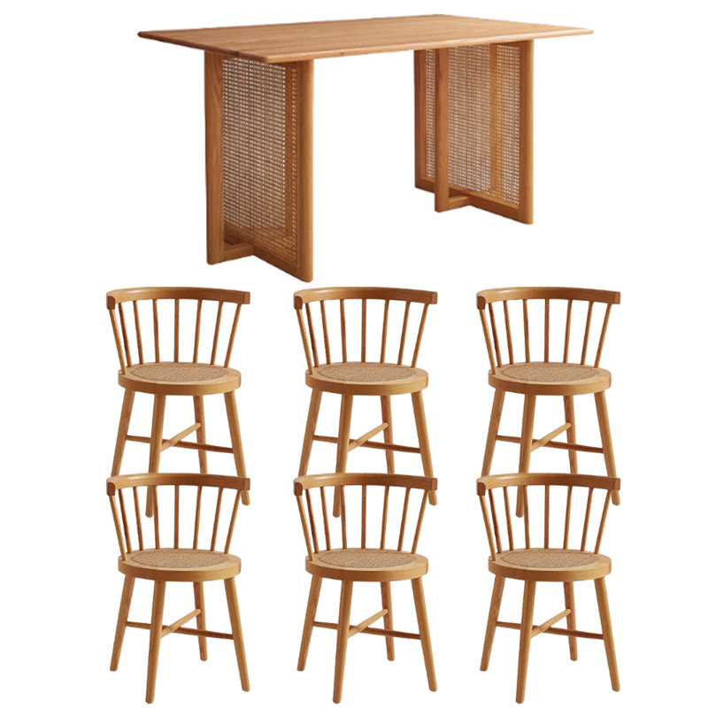 Durable Rectangular Red Oak Rattan Dining Table