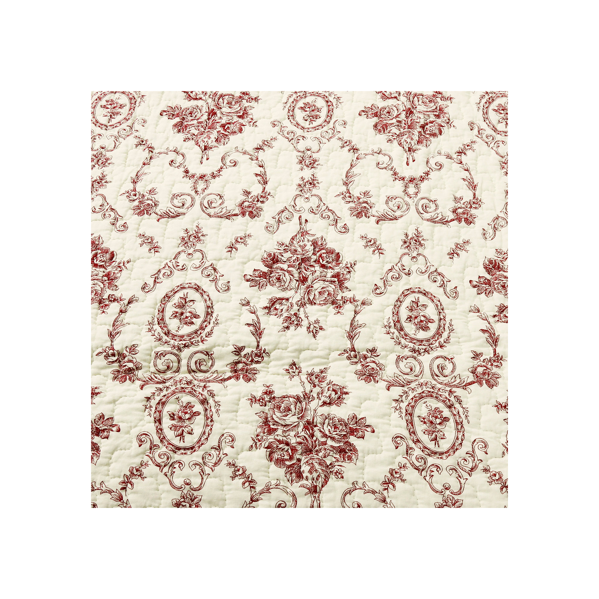 French Medallion Cotton Quilt Set, Red, King Quilt + 2 King Shams