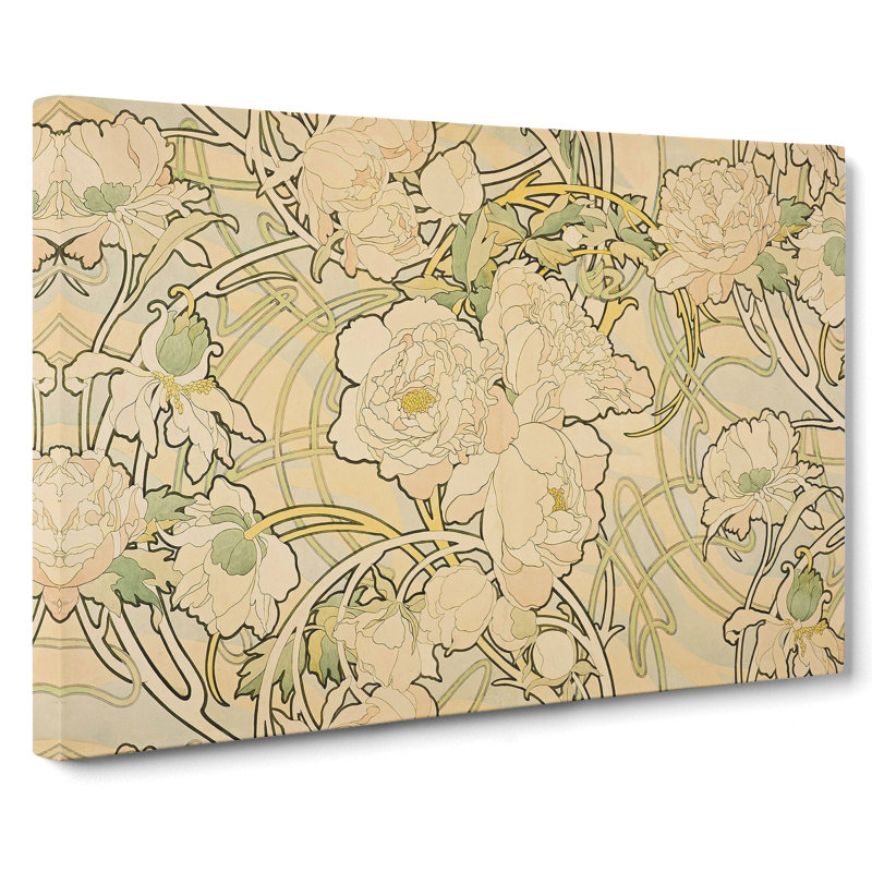 Peonies by Alphonse Mucha - Wrapped Canvas, 40cm H x 60cm W x 3cm D