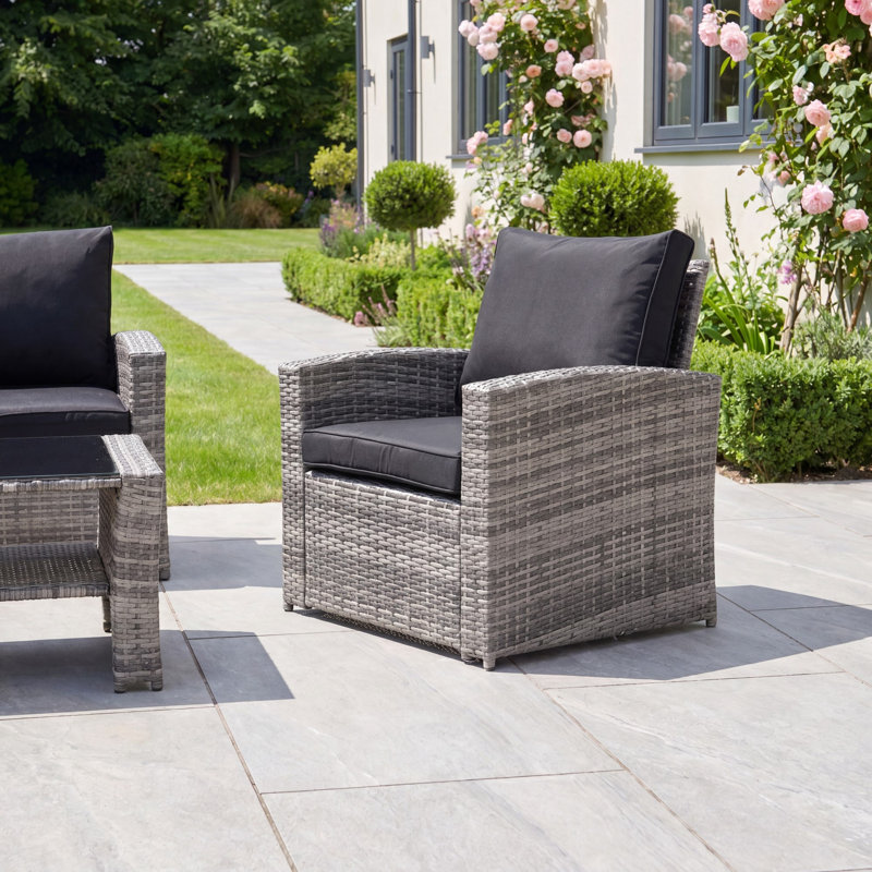 Pallini 4 Piece Rattan Patio Set, Black & Grey