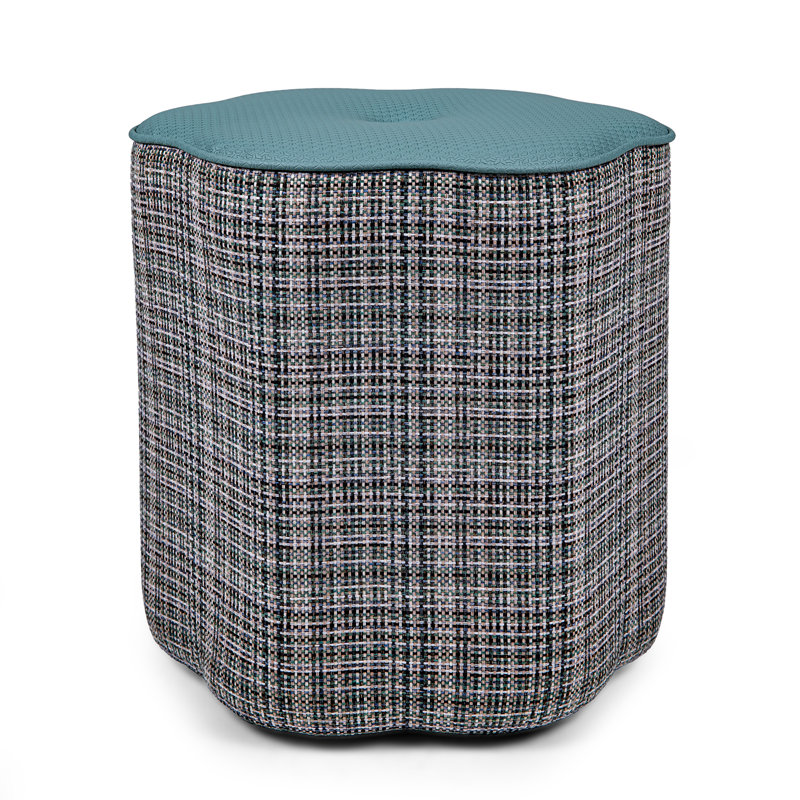 Fully Assembled Faux Leather and Textured Basketweave Round Ottoman, Green