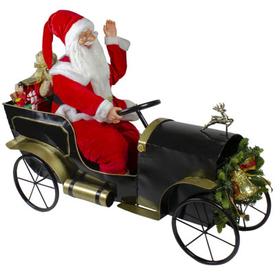 Décoration de Noël père Noël 33 "dans une voiture rétro noire et dorée