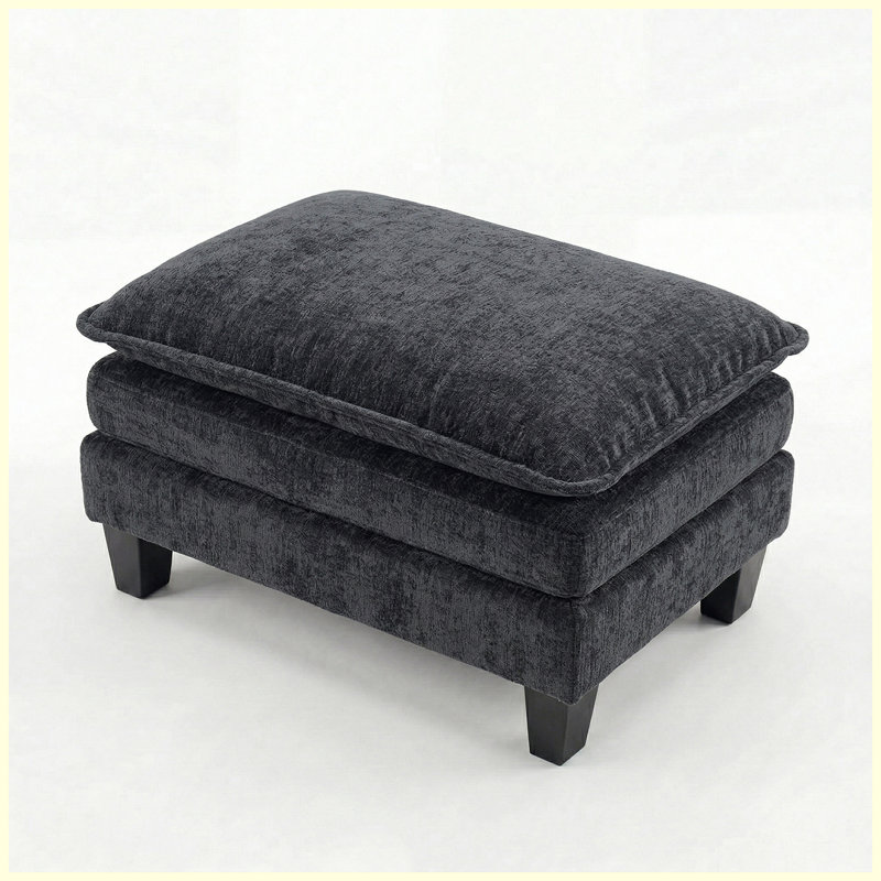 Repose-pieds rectangulaire rectangulaire en chenille noir, tabouret rembourré moderne et table basse pour le salon, la chambre à coucher