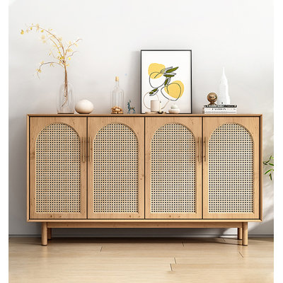 Scandinavian Style Solid Wood Rattan Sideboard