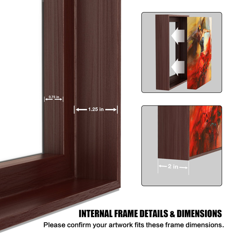 P&L Art, cadre en toile flottant pour toile 16 x 16 po, cadre brun foncé de 1 1/4 po de profondeur - Art mural, Marron foncé