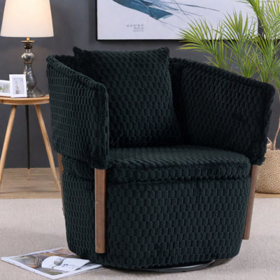 Fauteuil pivotant d'appoint avec rangement, fauteuil moderne en bois et velours côtelé pour la maison