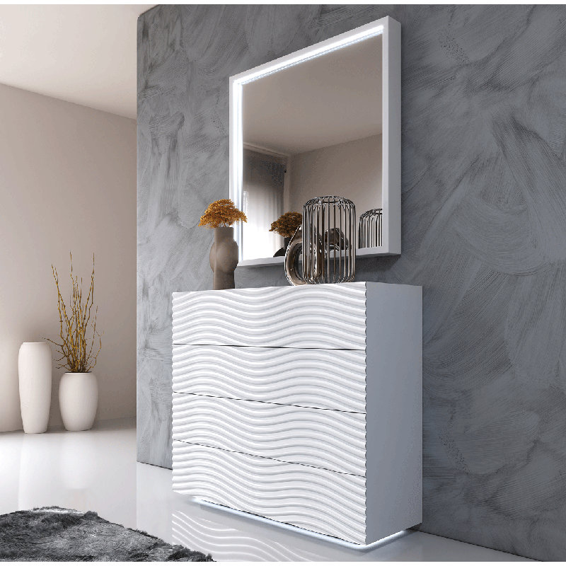 Commode blanche contemporaine avec motif ondulé sculpté