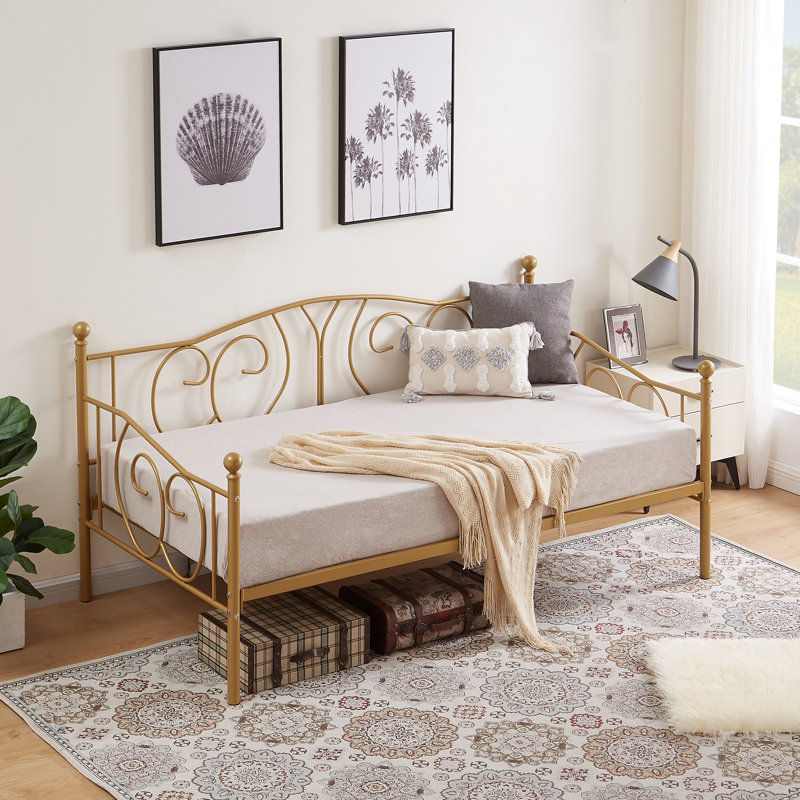 Korecky Twin Size Daybed Frame, Metal Daybed Frame with Headboard, Sofa Bed for Living Room Guest Room, Gold