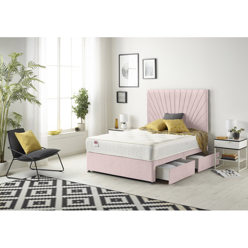Scotland Coilsprung Divan Bed Set, Pink, Single (3'), 2 Drawers