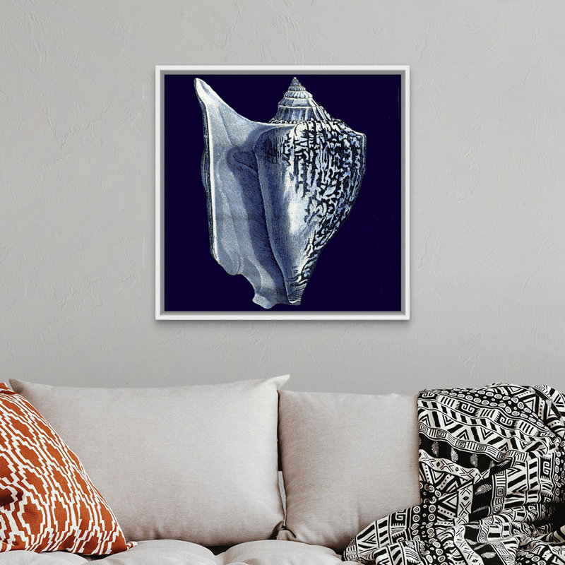 « Indigo shells I » par vision studio-impression, Cadre blanc, H 26 po x l 26 po x 1,75 po