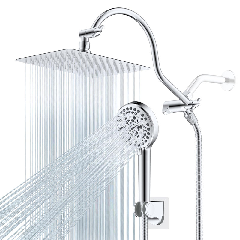 10'' High Pressure Rainfall Shower Head, Handheld  Showerhead Combo With 12'' Adjustable Shower Extension Arm, 10-Spray, 71'' Hose