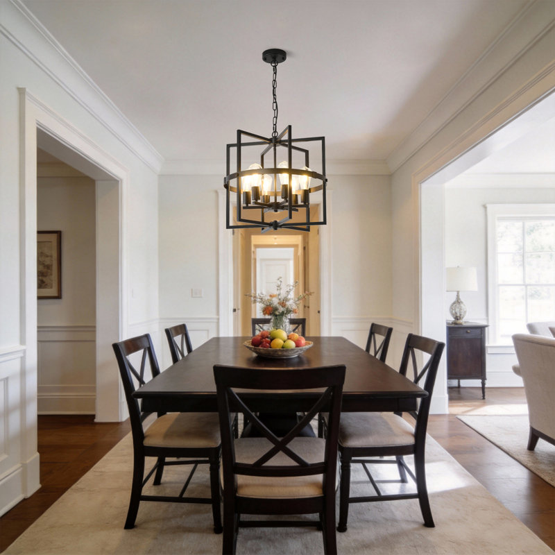 6-Light Adjustable Lantern Chandelier Pendant Light Fixture for Dining Room Hallway Foyer Entryway, Matte Black