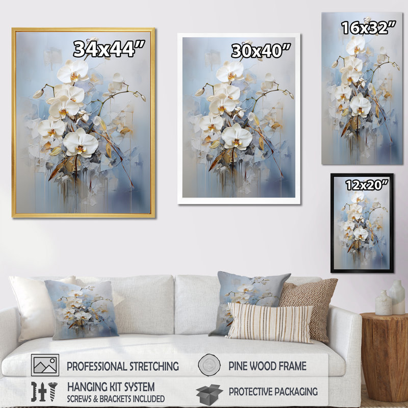 Minimalisme orchidées sur toile, H 40 po x l 30 po x P 1,5 po, Cadre simple noir