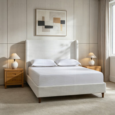 Harper Tall Headboard Upholstered Bed, High Headboard, Elegant Simplicity, No Box Spring Needed, Easy Assembly, Cream White Chenille