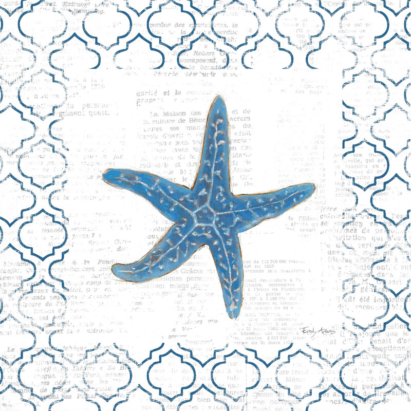 Étoile de mer bleu marine sur papier journal, H 30 po x l 30 po