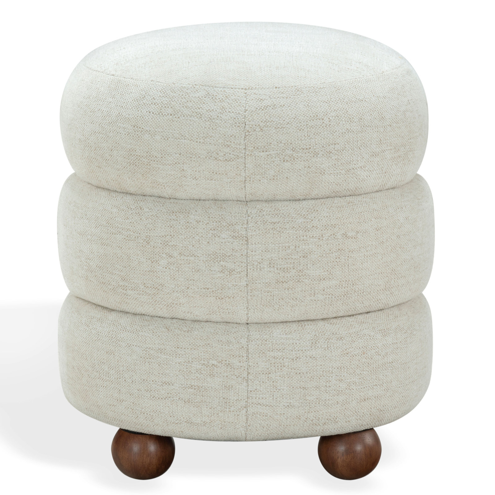 Dalisha 17" Velvet Round Ottoman, Walnut, Taupe Chenille