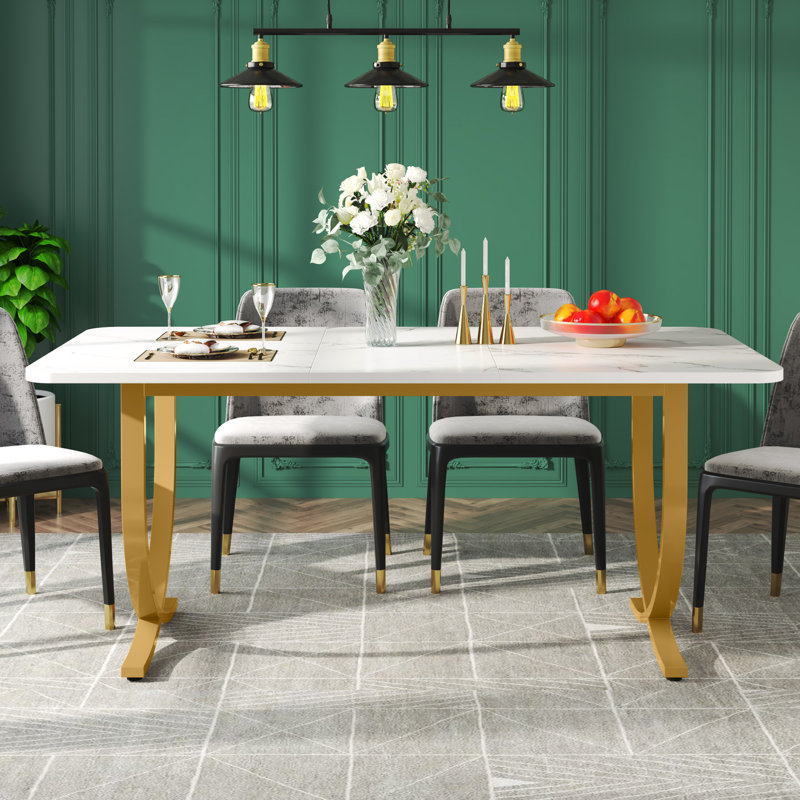 Julianah Unfinished Metal Base Dining Table, Gold, Marble White