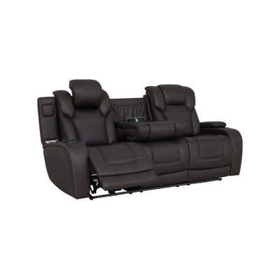 Wendell Dark Gray Microfiber Power Motion Sofa W/Dropdown Table