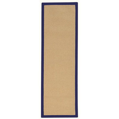 Nannette Handmade Medium Beige Berber with Navy Blue Cotton Border Made in the USA Area Rug